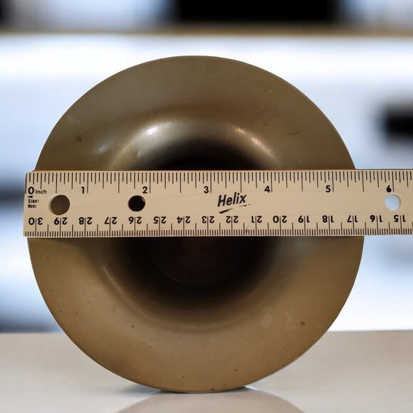 BRASS VASE 6" Wide Mouth Bud Pedestal Patina Metal Made in India #4222 - Picture 6 of 6